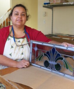 student -Beth and her stunning first stained glass